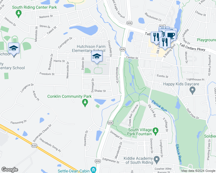 map of restaurants, bars, coffee shops, grocery stores, and more near 42839 Pilgrim Square in Chantilly