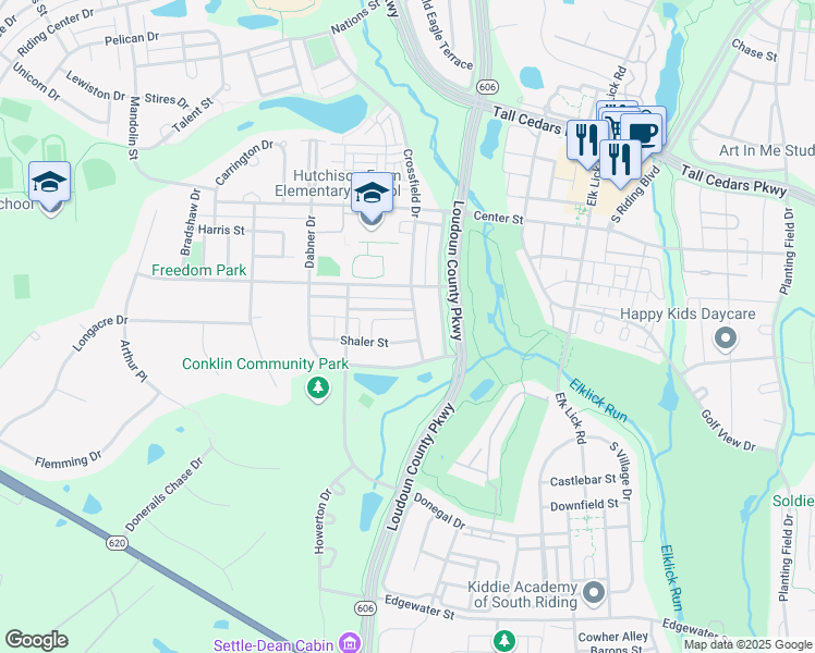 map of restaurants, bars, coffee shops, grocery stores, and more near 42841 Pilgrim Square in Chantilly