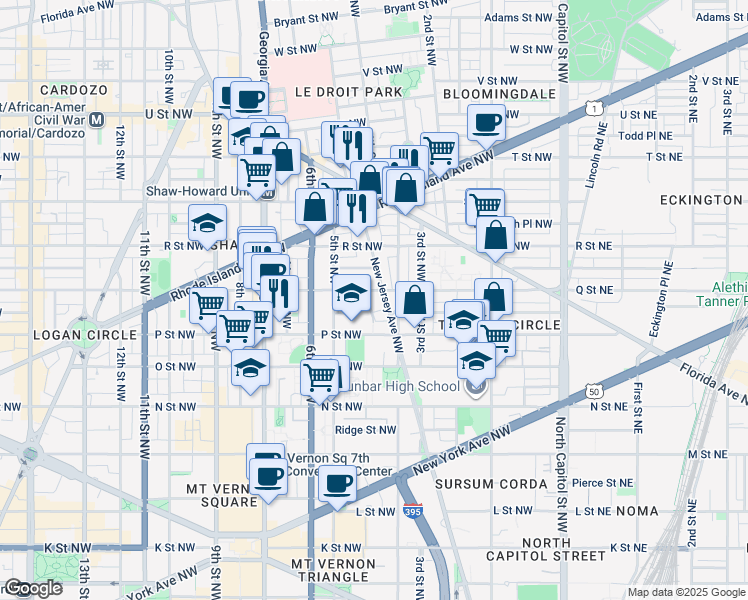 map of restaurants, bars, coffee shops, grocery stores, and more near 101 Independence Avenue Southeast in Washington