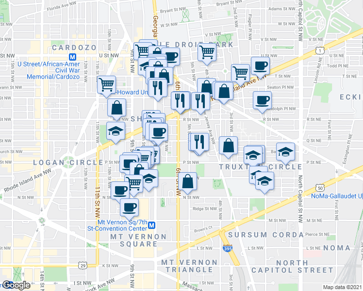 map of restaurants, bars, coffee shops, grocery stores, and more near 101 Independence Avenue Southeast in Washington