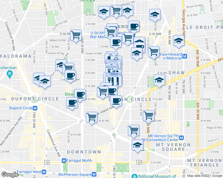 map of restaurants, bars, coffee shops, grocery stores, and more near 101 Independence Avenue Southeast in Washington