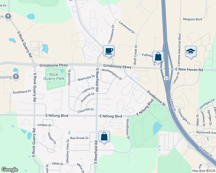 map of restaurants, bars, coffee shops, grocery stores, and more near 3512 Delmar Court in Columbia