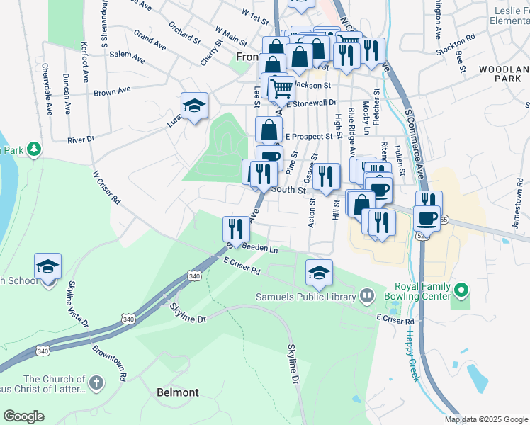 map of restaurants, bars, coffee shops, grocery stores, and more near 515 Proctor Lane in Front Royal