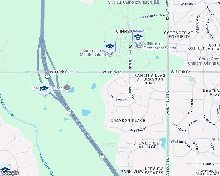 map of restaurants, bars, coffee shops, grocery stores, and more near 22177 West 120th Terrace in Olathe