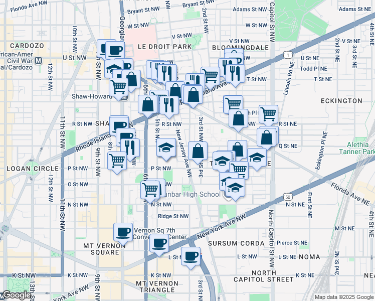 map of restaurants, bars, coffee shops, grocery stores, and more near 101 Independence Avenue Southeast in Washington