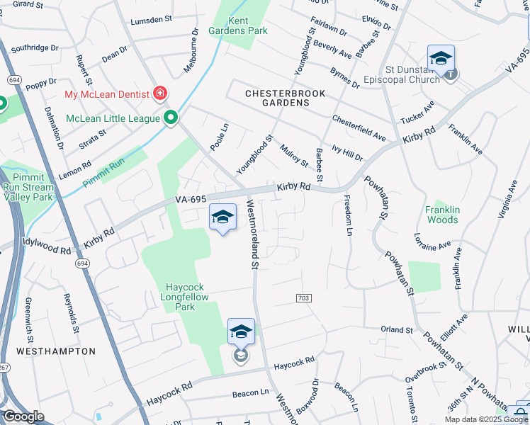 map of restaurants, bars, coffee shops, grocery stores, and more near 2025 Mayfair McLean Court in Falls Church