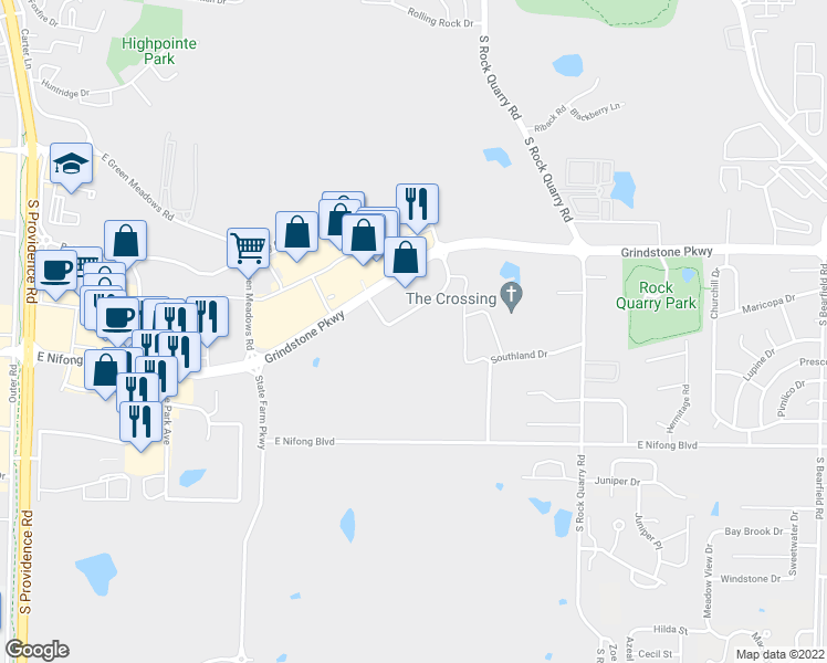 map of restaurants, bars, coffee shops, grocery stores, and more near 1408 Grindstone Plaza Drive in Columbia