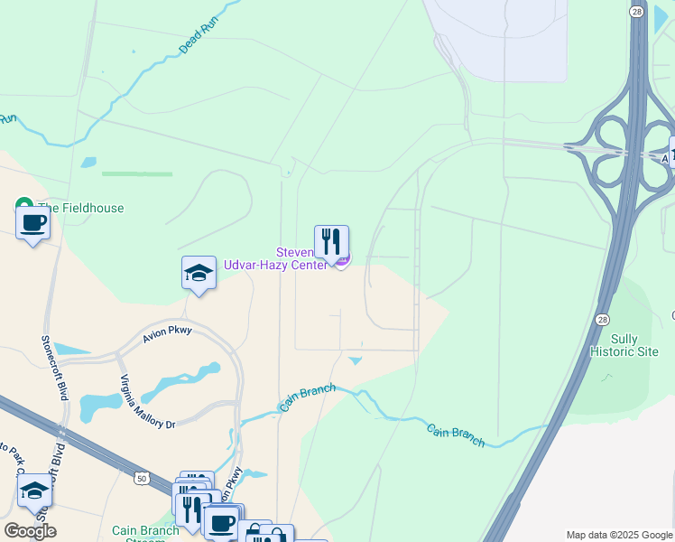 map of restaurants, bars, coffee shops, grocery stores, and more near 14390 Air and Space Museum Parkway in Chantilly