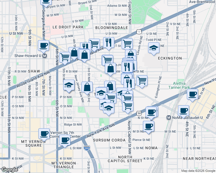 map of restaurants, bars, coffee shops, grocery stores, and more near 101 Independence Avenue Southeast in Washington