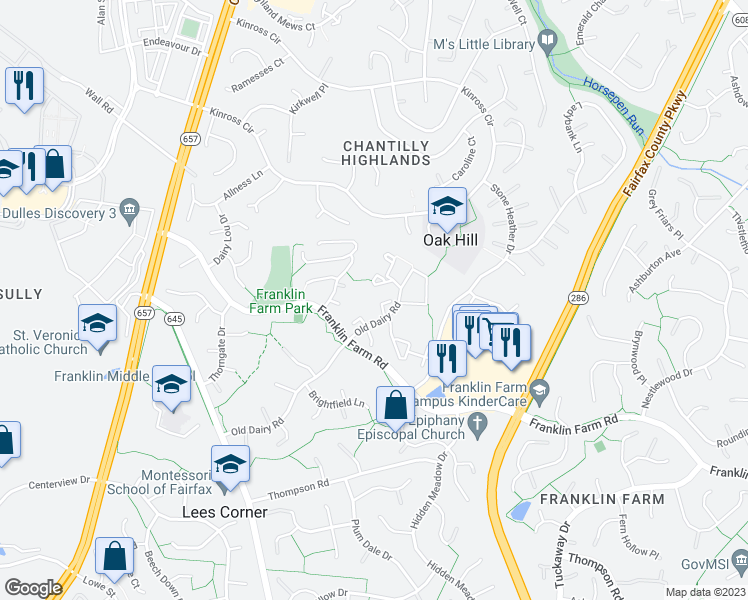 map of restaurants, bars, coffee shops, grocery stores, and more near 13482 Foxlease Court in Herndon