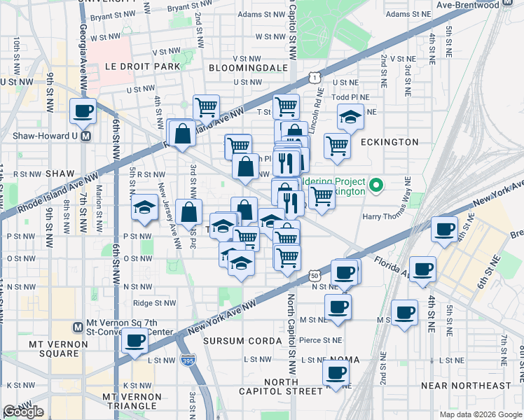 map of restaurants, bars, coffee shops, grocery stores, and more near 101 Independence Avenue Southeast in Washington