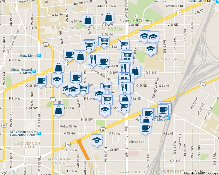 map of restaurants, bars, coffee shops, grocery stores, and more near 101 Independence Avenue Southeast in Washington