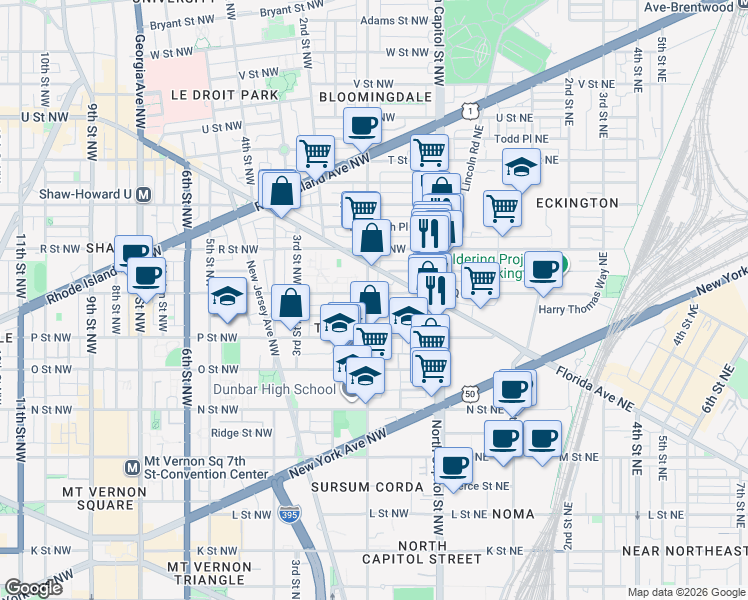 map of restaurants, bars, coffee shops, grocery stores, and more near 101 Independence Avenue Southeast in Washington