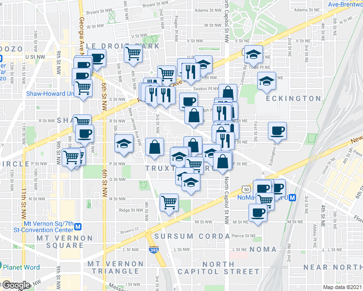 map of restaurants, bars, coffee shops, grocery stores, and more near 101 Independence Avenue Southeast in Washington
