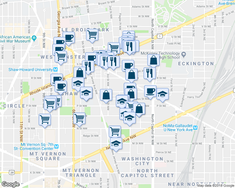 map of restaurants, bars, coffee shops, grocery stores, and more near 101 Independence Avenue Southeast in Washington