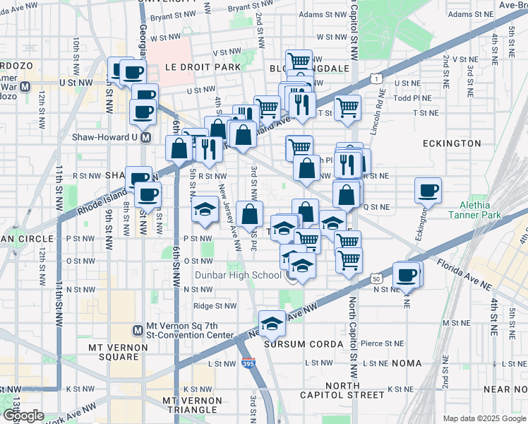 map of restaurants, bars, coffee shops, grocery stores, and more near 101 Independence Avenue Southeast in Washington