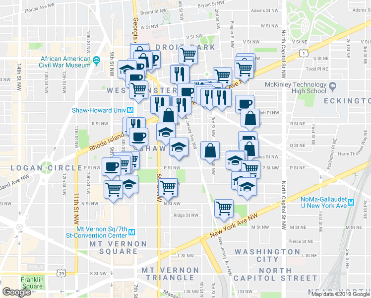 map of restaurants, bars, coffee shops, grocery stores, and more near 101 Independence Avenue Southeast in Washington