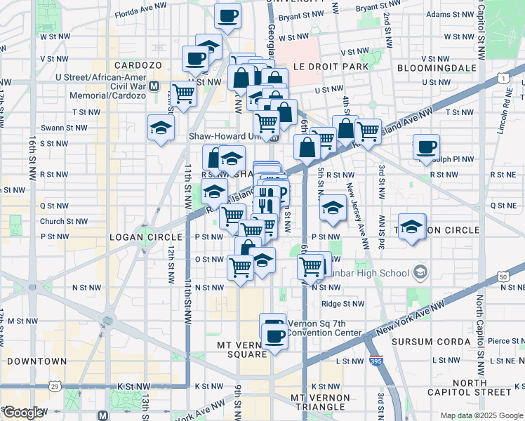 map of restaurants, bars, coffee shops, grocery stores, and more near 101 Independence Avenue Southeast in Washington