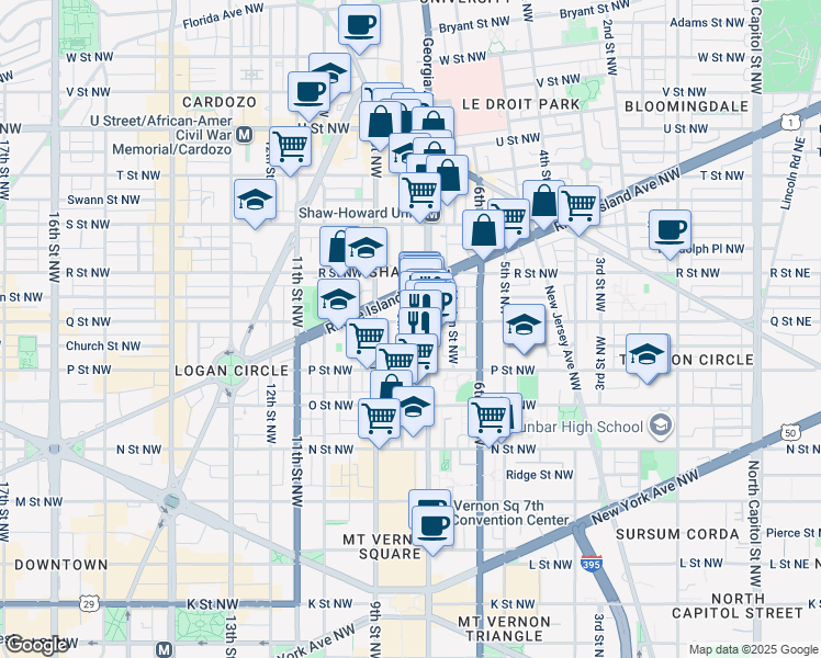 map of restaurants, bars, coffee shops, grocery stores, and more near 101 Independence Avenue Southeast in Washington