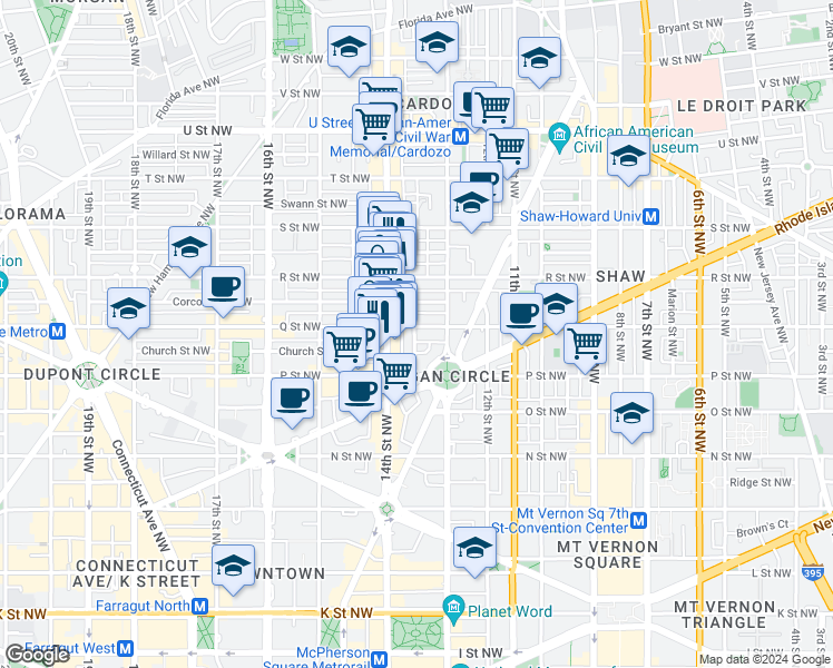 map of restaurants, bars, coffee shops, grocery stores, and more near 101 Independence Avenue Southeast in Washington