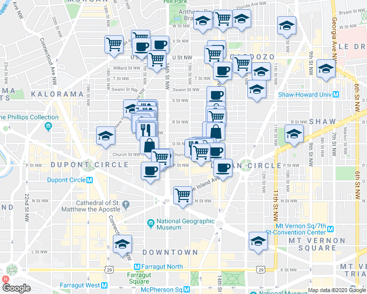 map of restaurants, bars, coffee shops, grocery stores, and more near 101 Independence Avenue Southeast in Washington