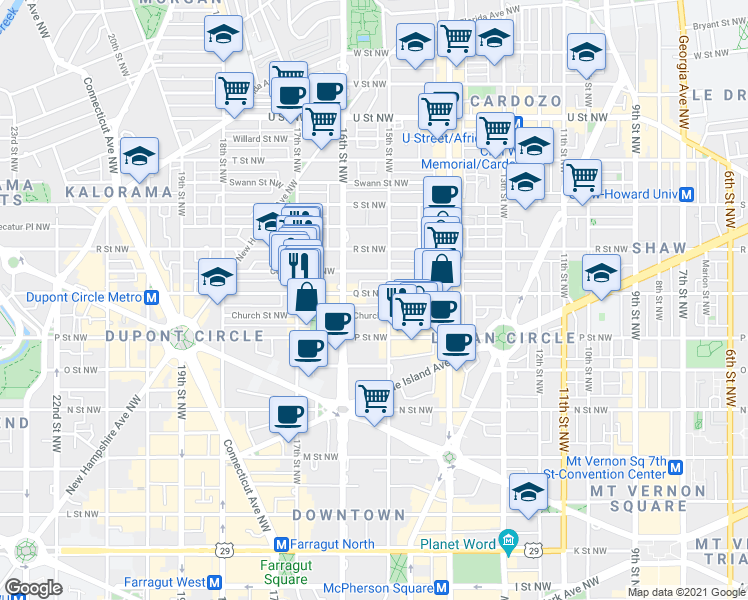 map of restaurants, bars, coffee shops, grocery stores, and more near 101 Independence Avenue Southeast in Washington