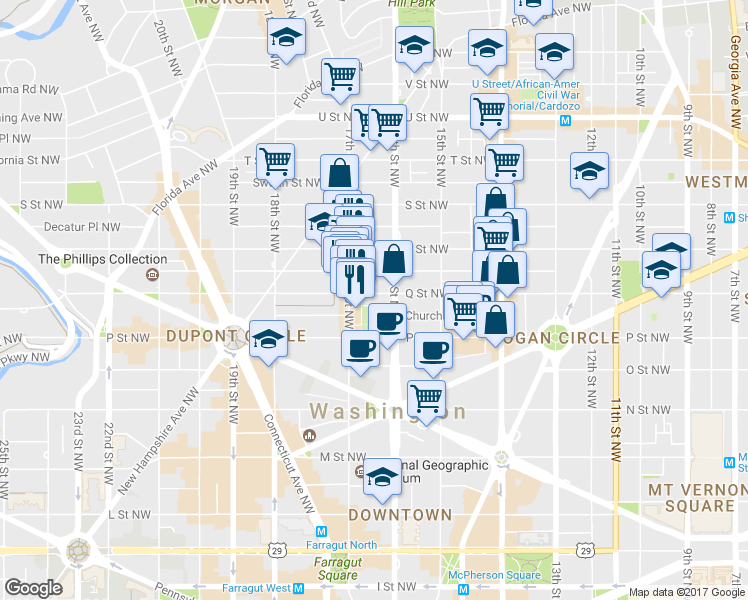 map of restaurants, bars, coffee shops, grocery stores, and more near 101 Independence Avenue Southeast in Washington