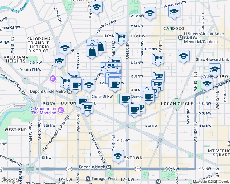 map of restaurants, bars, coffee shops, grocery stores, and more near 1535 17th Street Northwest in Washington