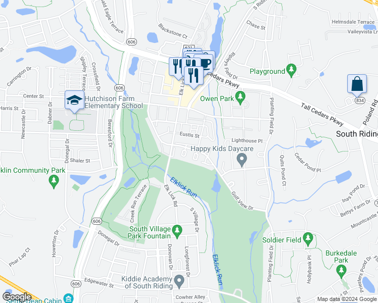map of restaurants, bars, coffee shops, grocery stores, and more near 43061 Golf View Drive in Chantilly