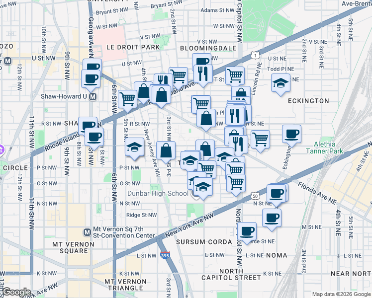 map of restaurants, bars, coffee shops, grocery stores, and more near 101 Independence Avenue Southeast in Washington