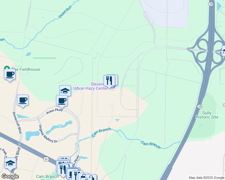 map of restaurants, bars, coffee shops, grocery stores, and more near 14390 Air and Space Museum Parkway in Chantilly