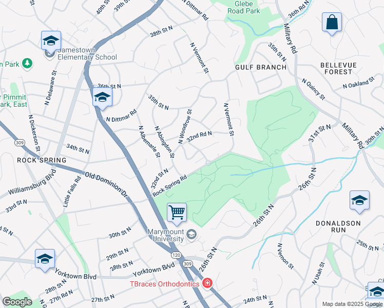 map of restaurants, bars, coffee shops, grocery stores, and more near 4609 32nd Street North in Arlington