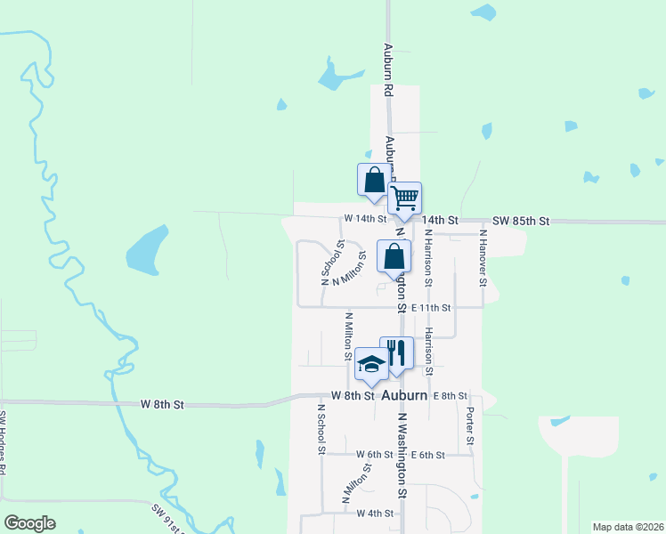 map of restaurants, bars, coffee shops, grocery stores, and more near 300-350 North Elvira Street in Auburn