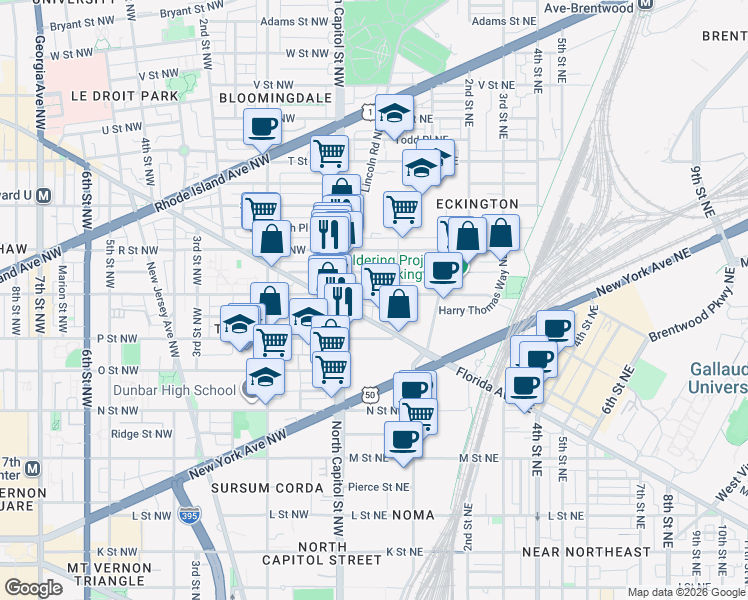map of restaurants, bars, coffee shops, grocery stores, and more near 101 Independence Avenue Southeast in Washington