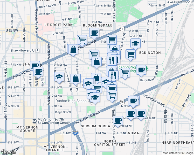 map of restaurants, bars, coffee shops, grocery stores, and more near 101 Independence Avenue Southeast in Washington