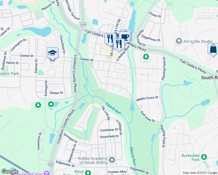 map of restaurants, bars, coffee shops, grocery stores, and more near 25542 Evans Square in Chantilly