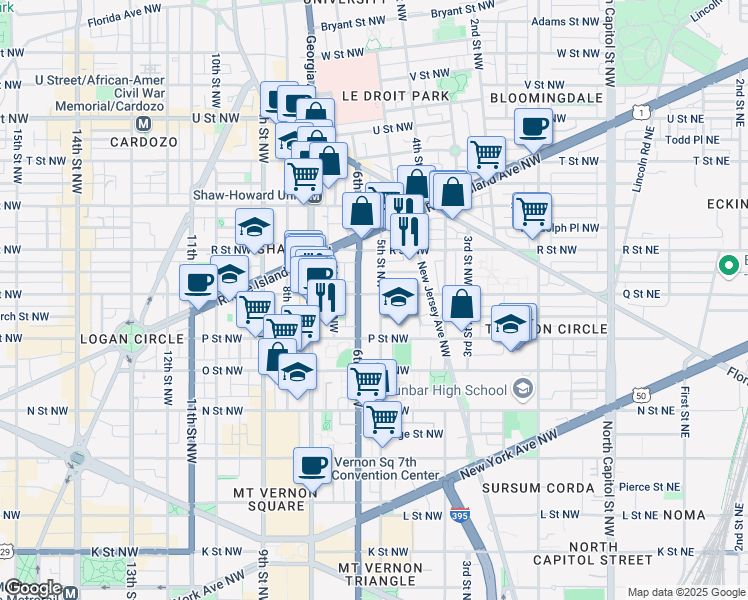 map of restaurants, bars, coffee shops, grocery stores, and more near 101 Independence Avenue Southeast in Washington