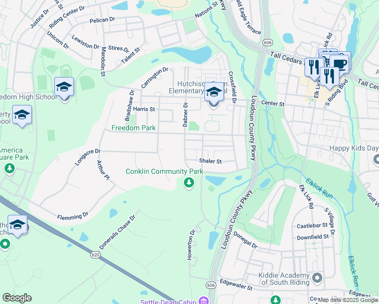 map of restaurants, bars, coffee shops, grocery stores, and more near 42749 Bennett Street in Chantilly
