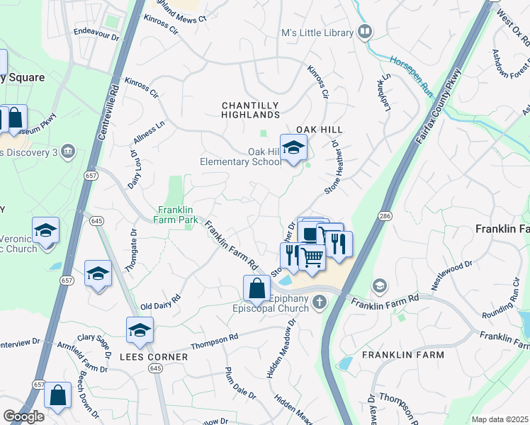 map of restaurants, bars, coffee shops, grocery stores, and more near 3289 Tayloe Court in Herndon