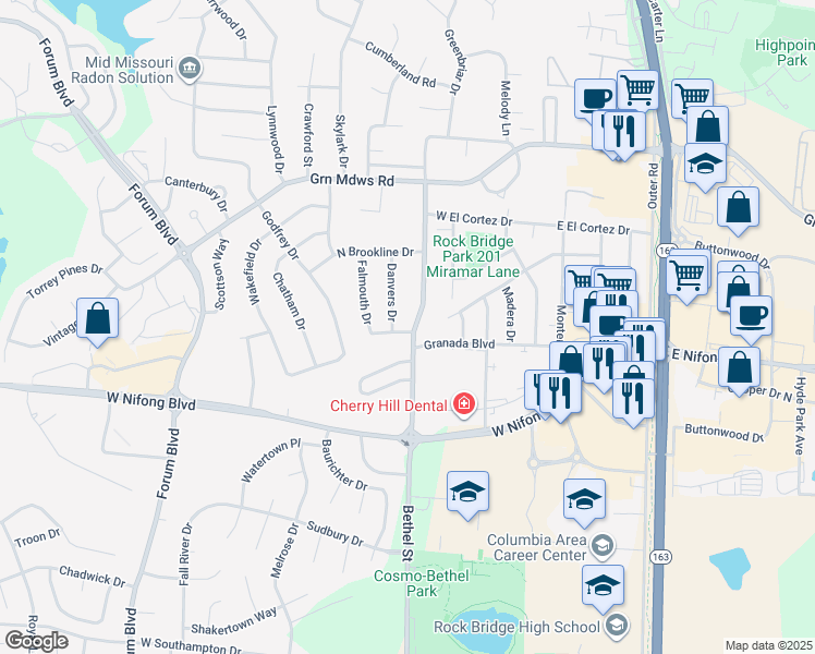 map of restaurants, bars, coffee shops, grocery stores, and more near 3701 Bethel Street in Columbia