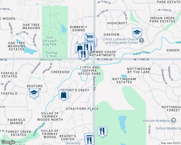 map of restaurants, bars, coffee shops, grocery stores, and more near in Overland Park