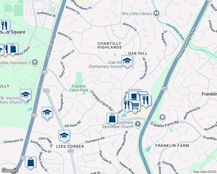map of restaurants, bars, coffee shops, grocery stores, and more near 13486 Foxlease Court in Herndon