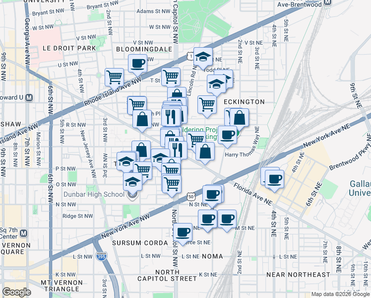 map of restaurants, bars, coffee shops, grocery stores, and more near 101 Independence Avenue Southeast in Washington