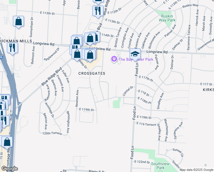 map of restaurants, bars, coffee shops, grocery stores, and more near 7011 Bristol Terrace in Kansas City