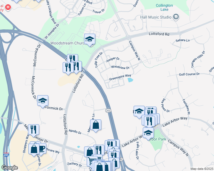 map of restaurants, bars, coffee shops, grocery stores, and more near 9806 Spanish Oak Way in Bowie