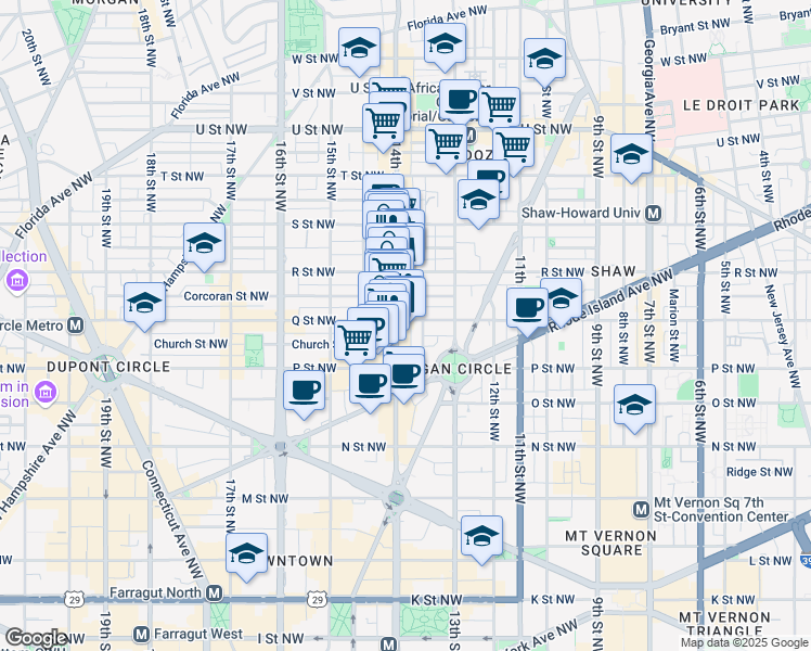 map of restaurants, bars, coffee shops, grocery stores, and more near 101 Independence Avenue Southeast in Washington