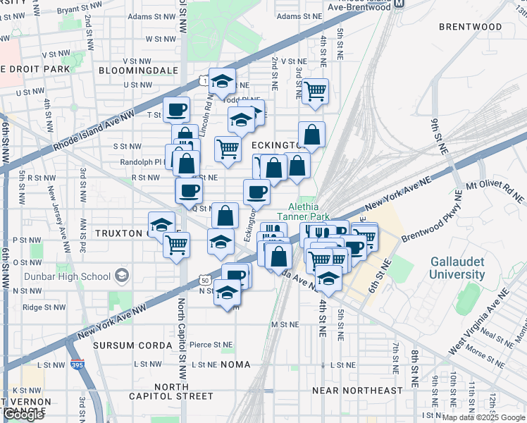 map of restaurants, bars, coffee shops, grocery stores, and more near 101 Independence Avenue Southeast in Washington