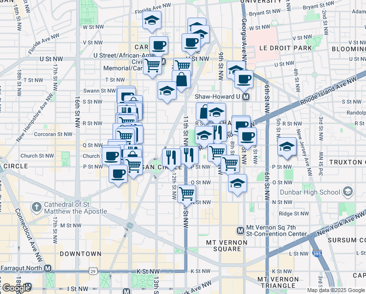map of restaurants, bars, coffee shops, grocery stores, and more near 101 Independence Avenue Southeast in Washington