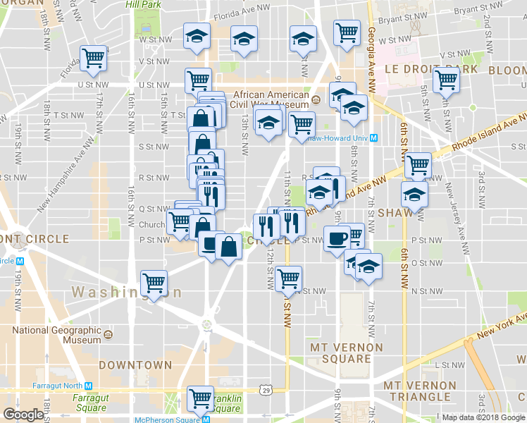 map of restaurants, bars, coffee shops, grocery stores, and more near 101 Independence Avenue Southeast in Washington