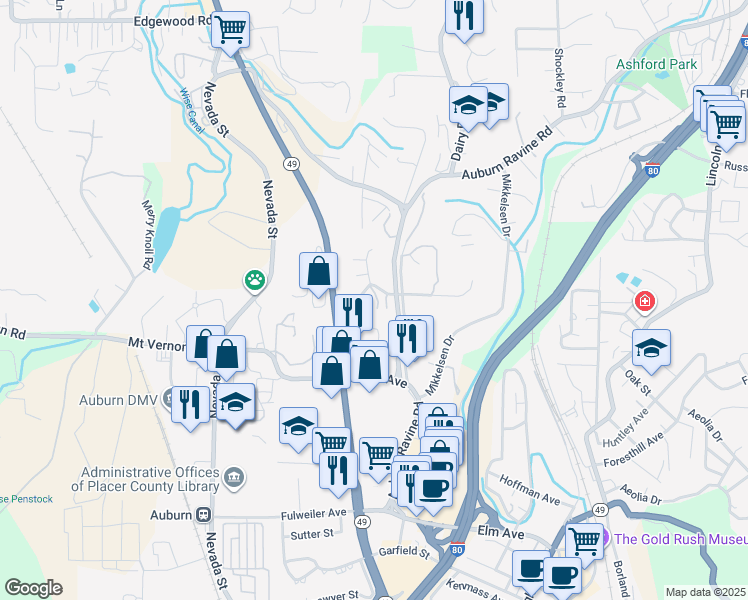 map of restaurants, bars, coffee shops, grocery stores, and more near 12100 Persimmon Terrace in Auburn